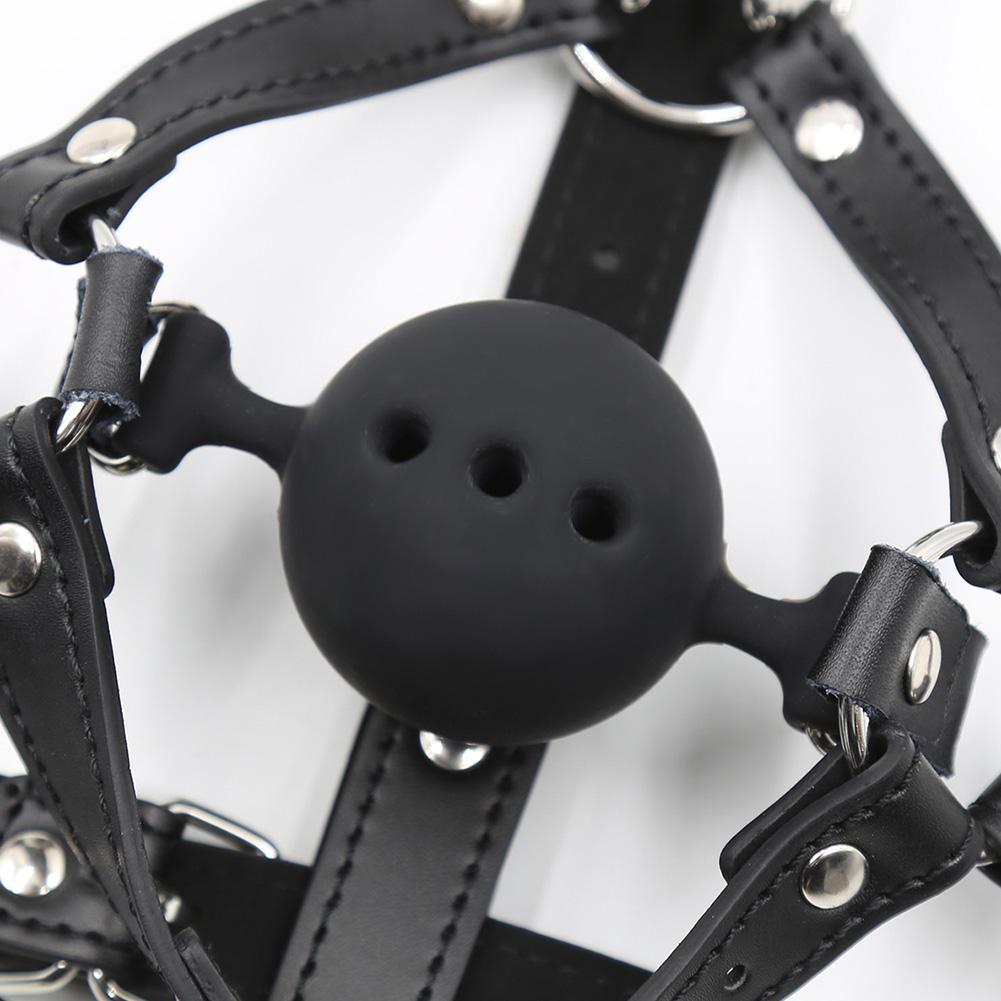 Leather Bondage Toys Open Mouth Gag with Silicone Ball Bondage Restraints Bite Gag Adult Sex Toys