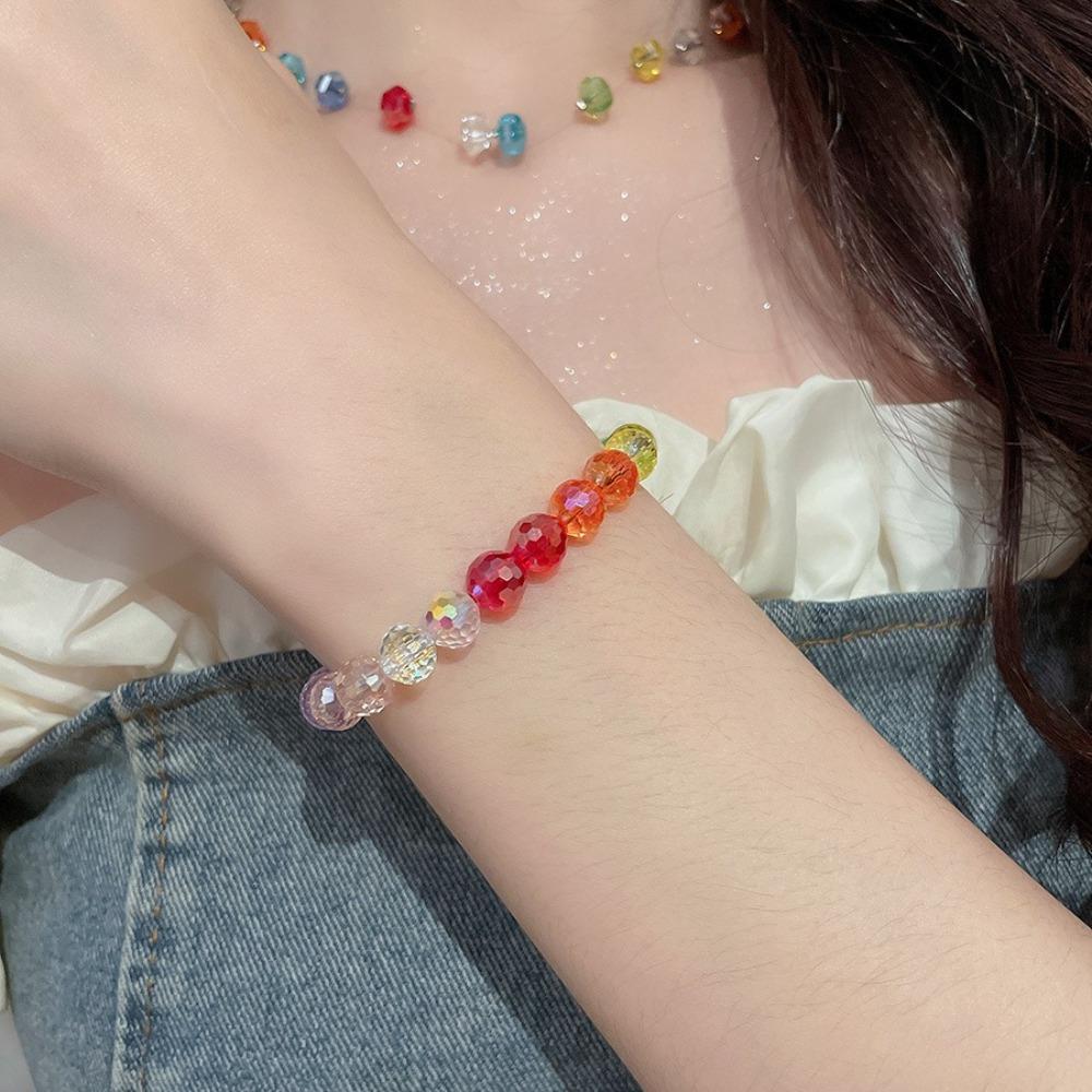 Rainbow Bead Necklace Collarbone Chain Beach Necklace Fresh Colorful Necklace  Vacation