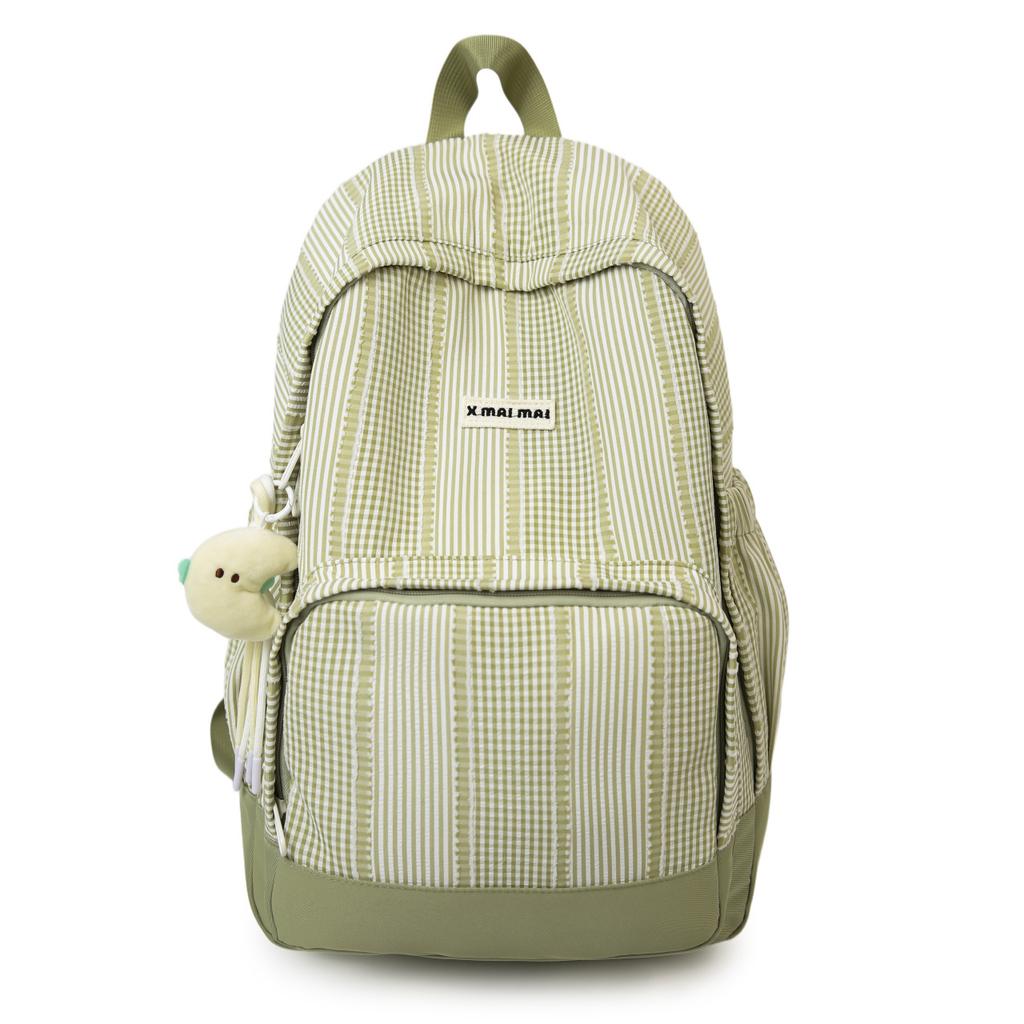 Schoolbag New Sweetheart Girl Corrugated Plaid Backpack Niche Design Sense Simple Versatile Female College Student Class Backpack
