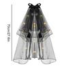 1 Pcs 2 Tier Veils For Brides Womens Layered Black Tulle Short Wedding Veil Veil With Bow Wedding Halloween Cosplay Party