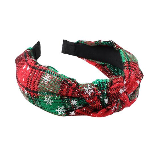 Fashion Women Plaid Knot Snowflake Print Elastic Hairband Christmas Hair Hoop