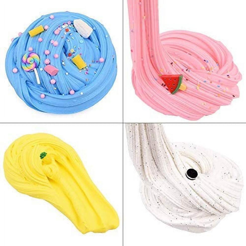 Furry Cloud Slime Kit – DIY Cotton Slime Set (Blue/White/Pink/Yellow), Stress Relief Squeeze Toy for Kids, Soft Colored Slime Clay