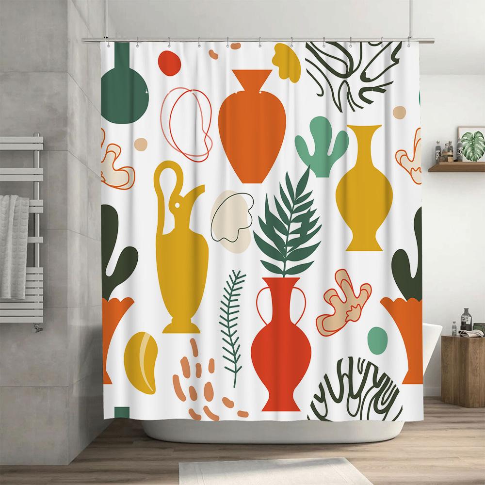 Vibrant Vases Cacti Shower Curtain For Bathroom Decor Multicolored Fabric Curtain With Floral Patterns Size: 72X84Inches (183×21