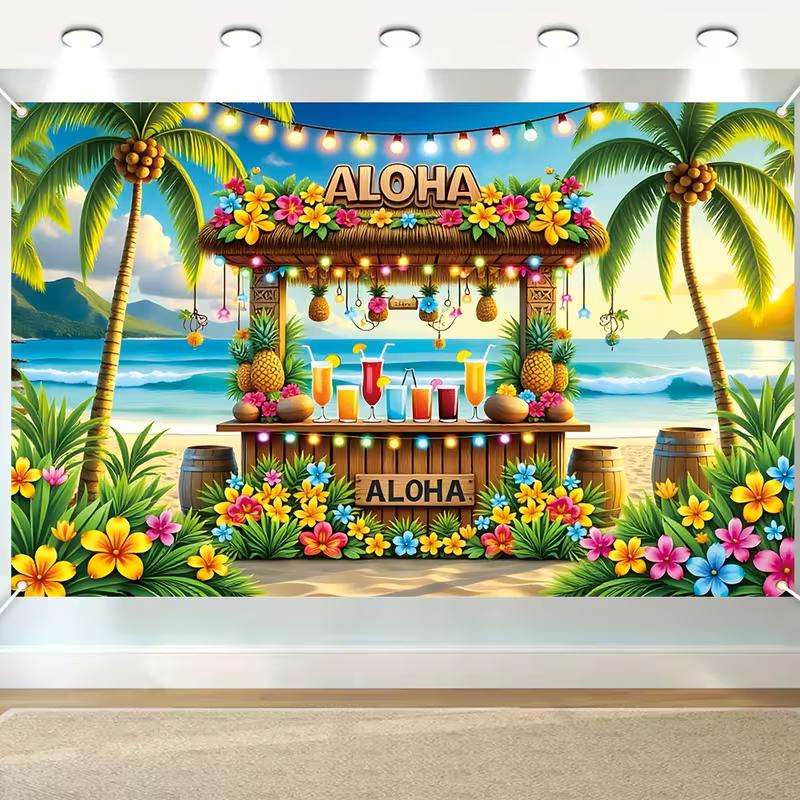 2D ALOHA Tiki Bar Banner for Hawaiian Themed Party Decor 47.2x31.5inch/120*80cm