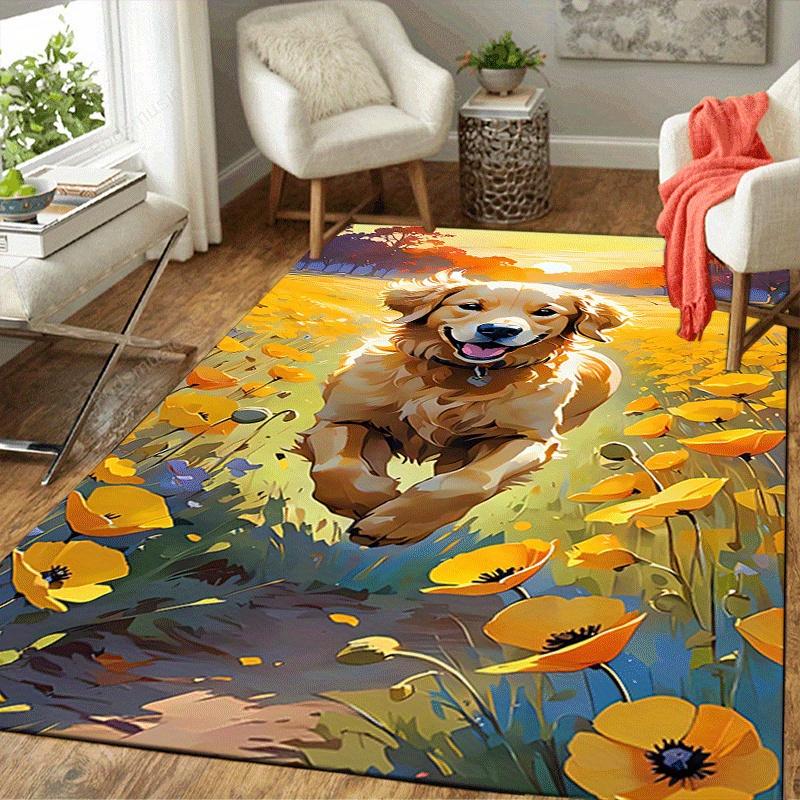 1pc Happy Dog Pattern Area Rug, Anti Slip Non Shedding Stain Resistant Carpet