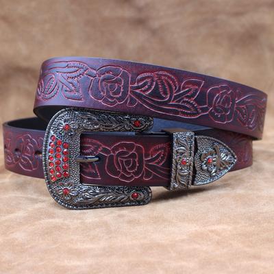 Western Embossed Cowhide Belt, Retro Belt, Trendy Young People Pin Buckle Men'S Genuine Leather Belt