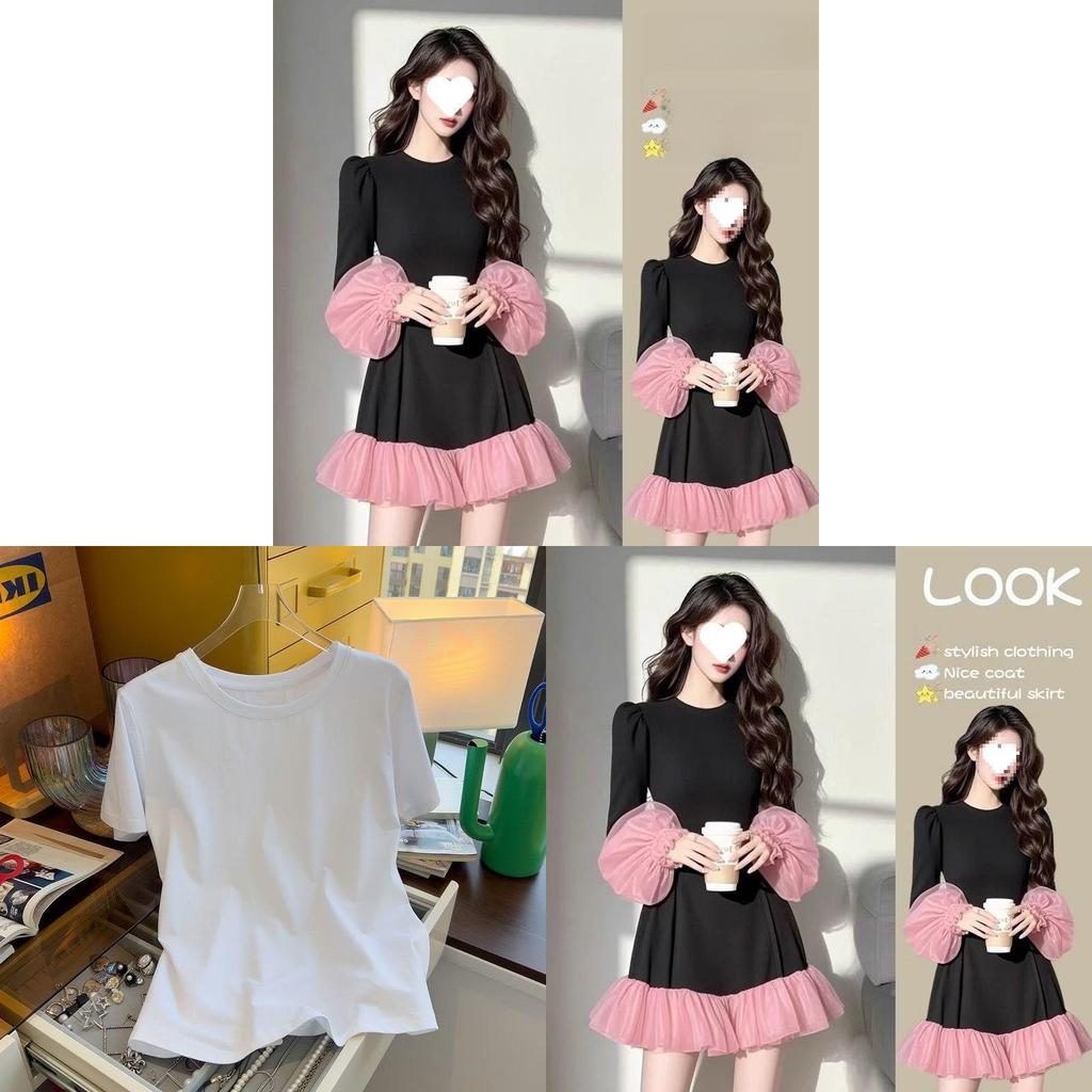 Spring Elegant Womens Long Dress With Spliced Pattern For Office Casual Wear