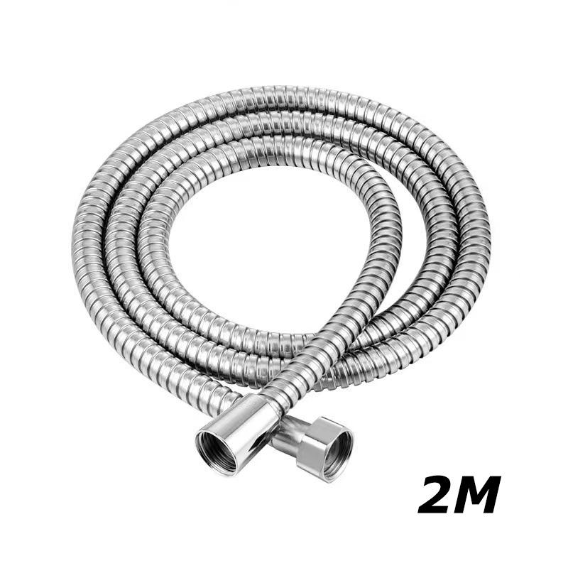 1.5/2M Black/silver SUS 304 Flexible Shower Hose Long Bathroom Shower Pipe Extension Water Pipe Pull Pipe Bathroom Accessories