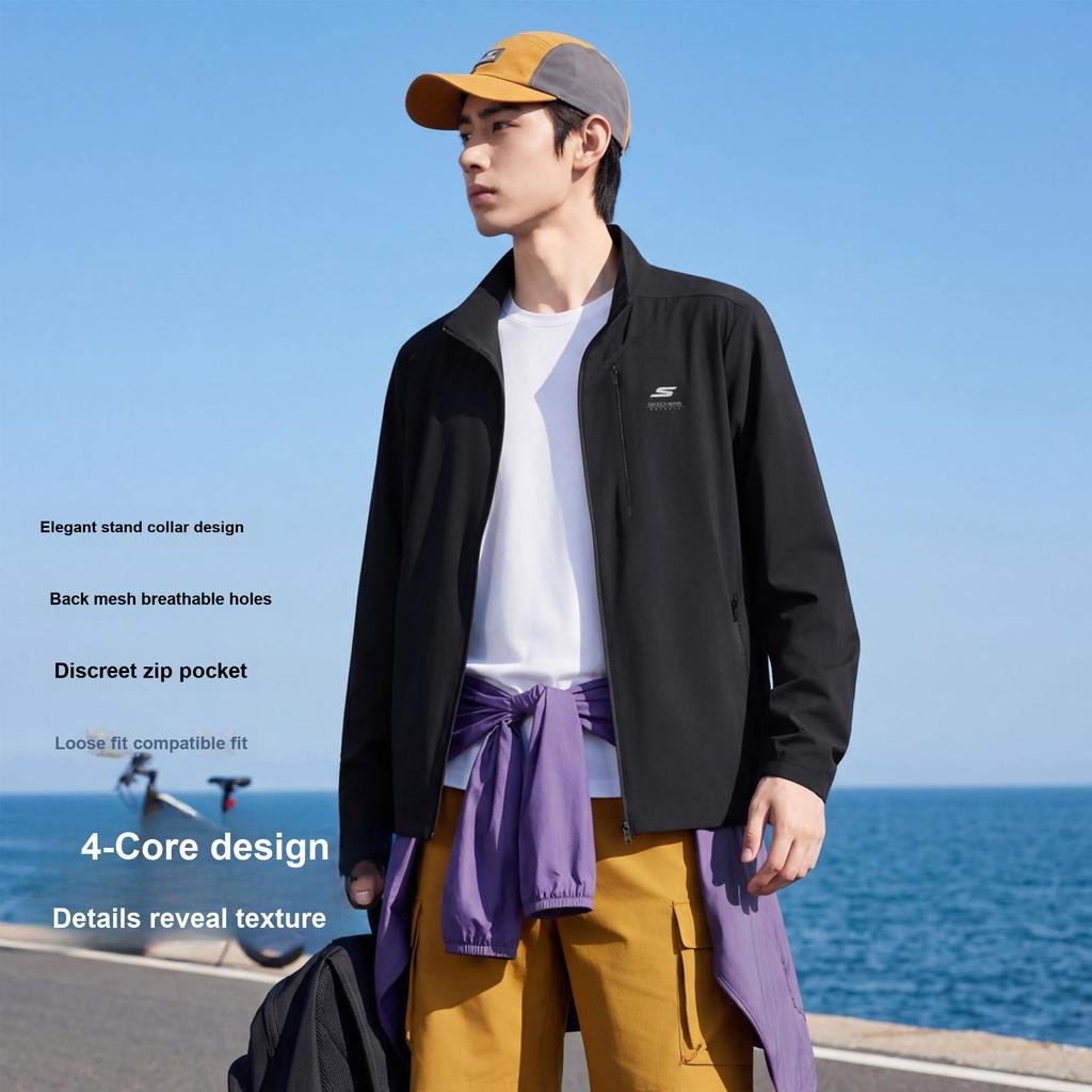 Skechers Cool Series UPF50+ Ice Silk Lightweight Breathable Stand Collar UV Protection Summer Jacket Unisex Outerwear S6126008-0018