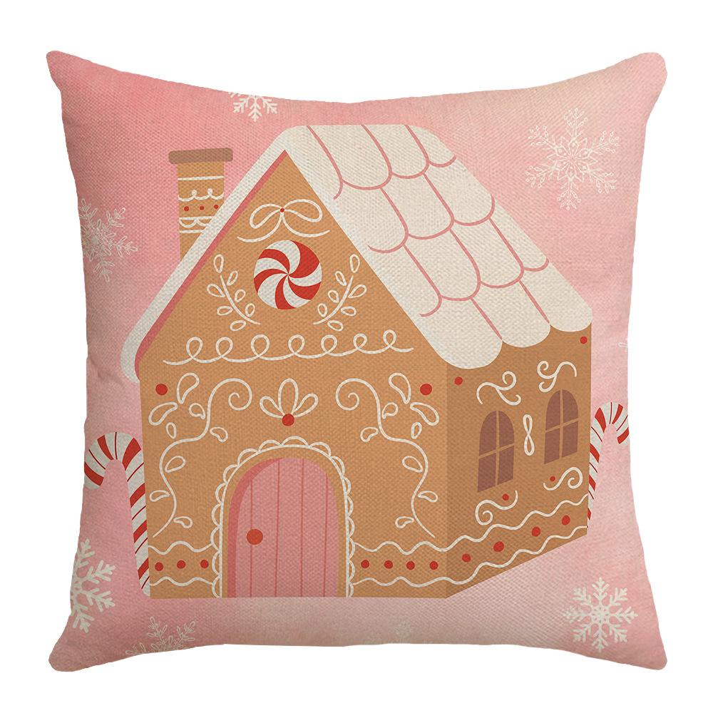 

Pink Series Christmas Atmosphere Festive Warm Santa Claus Linen Pillowcase Home Bedroom Sofa Backrest 45 * 45cm (without core)