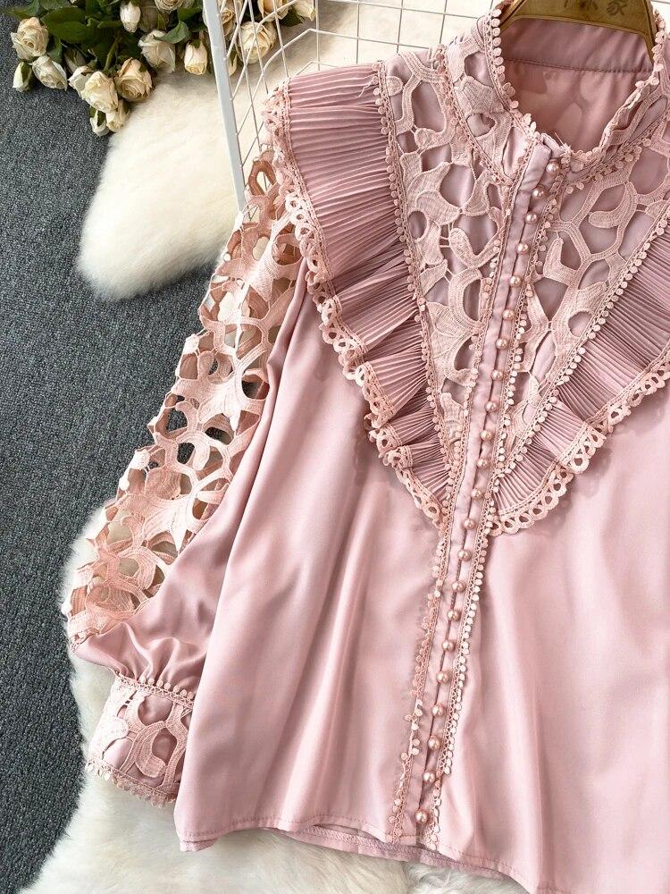 Γυναικεία γυναικεία μπλούζα σε στυλ vintage δικαστήριο με μακρυά μανίκια με φαναράκια πουκάμισα γυναικεία μπλούζα