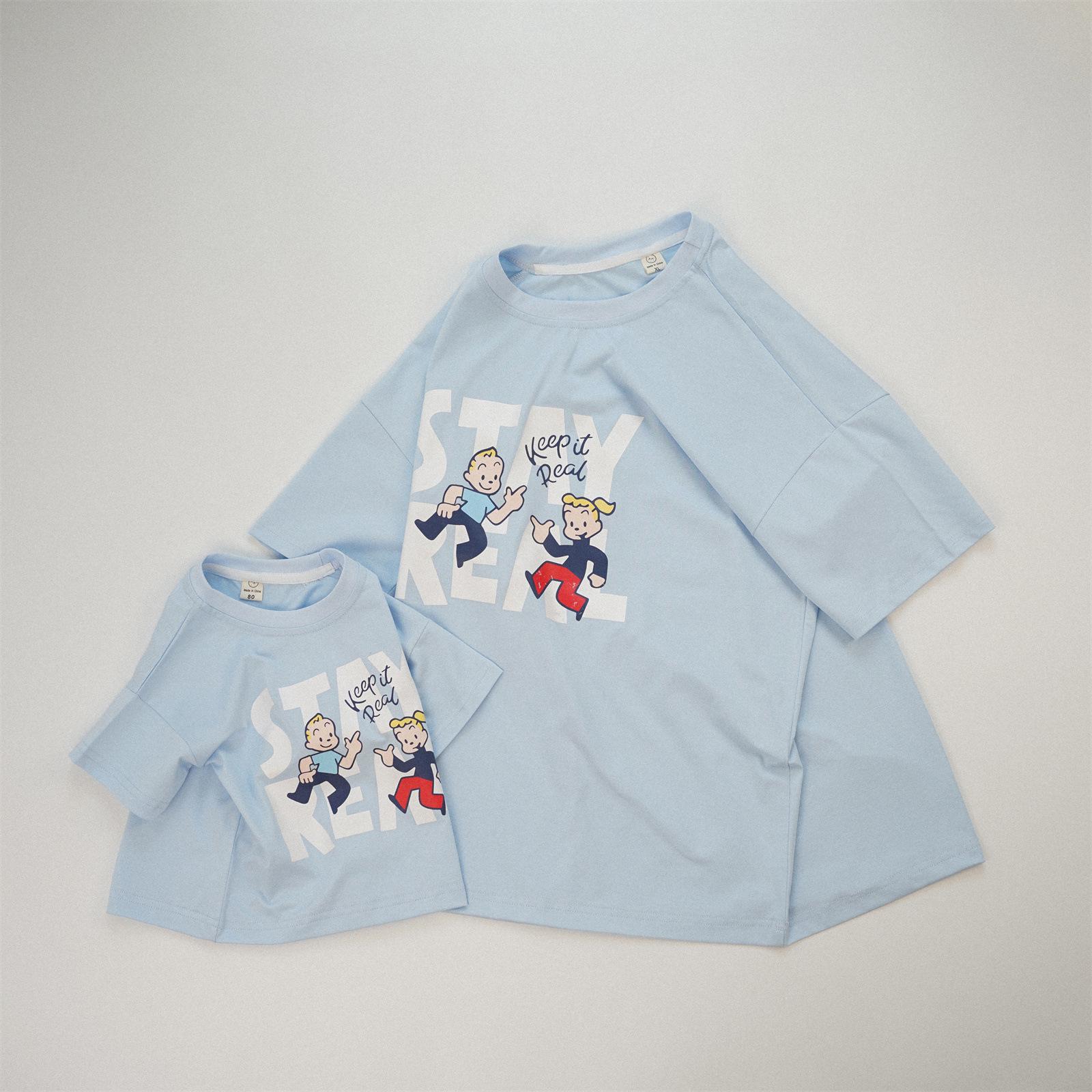 

2025 Summer Children s Japanese Style Cartoon Family Matching Round Neck T-Shirt 100cm небо синє кольору