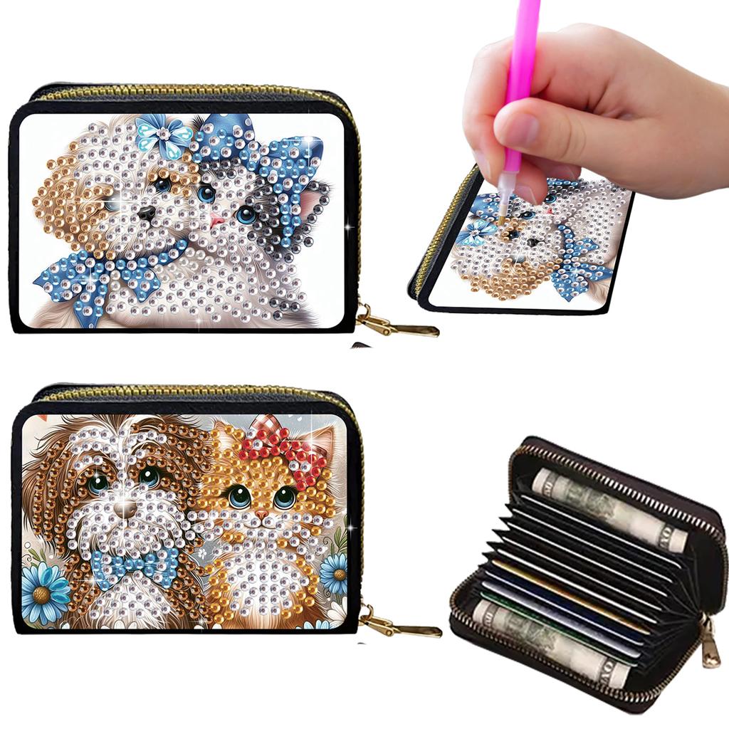 2pcs Animal Pattern Diamond Painting Fashion Card Holder DIY Diamond Painting Art Kit ID Storage Bag for Travel and Daily Use