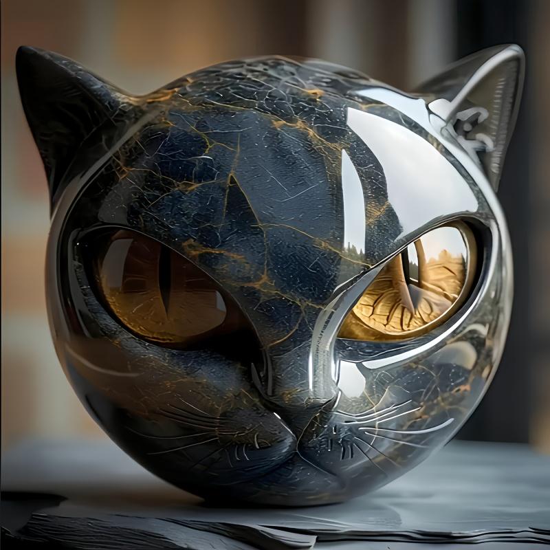 1 Stück Luxuriöse Schwarze Katze Stein Harz Skulptur - Elegante Statue mit Vulkangestein-Effekt und aufwendigem Marmormuster, Geschenk für Katzenliebhaber