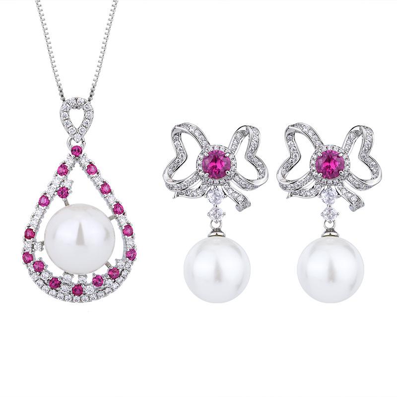 Jewelry Copper Bottom Gold-Plated Inlaid White Pearl Simulation Red Corundum Beads 16Mm14Mm