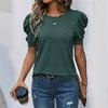 Summer Casual Puff Short Sleeve Women T-shirt O Neck Simple Office Ladies Fashion Elegant Women's Top Solid Color Basic Simple Shirt