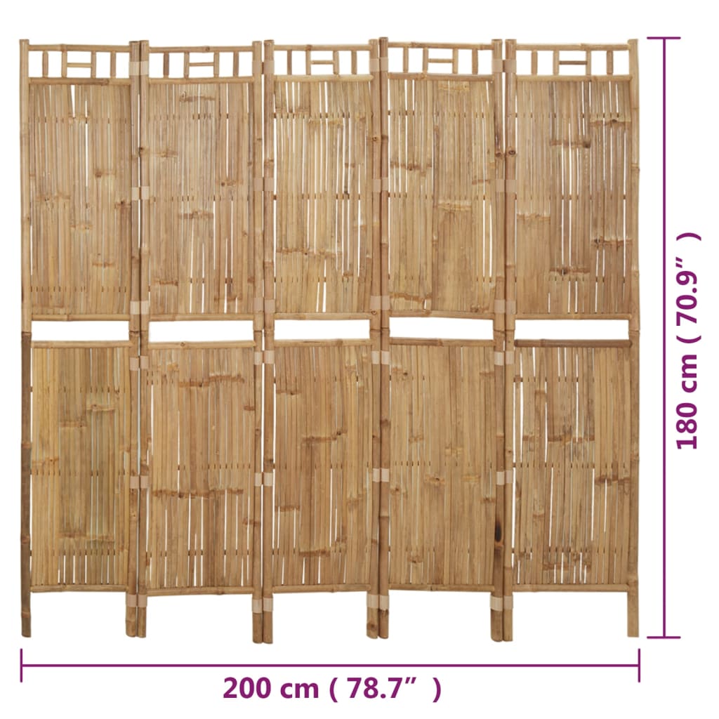 5 Piece Bamboo Room Divider 200 X 180 Cm