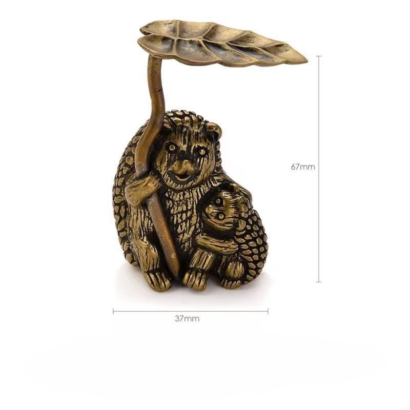 Antique Brave Hedgehog Small Ornaments Solid Brass Antique Animal Sculpture Crafts Desk Tea Table Ornament Home Decoration Gifts