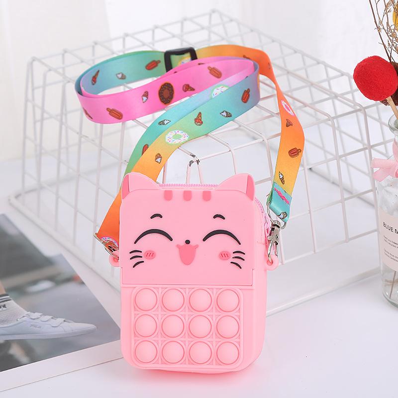 Neue Mädchen Blase Handtasche Prinzessin Geldbörse Weiche Silikon Umhängetasche Kinder Nette Katze Cartoon Rucksack Stressabbau Spielzeug Schulter Tasche