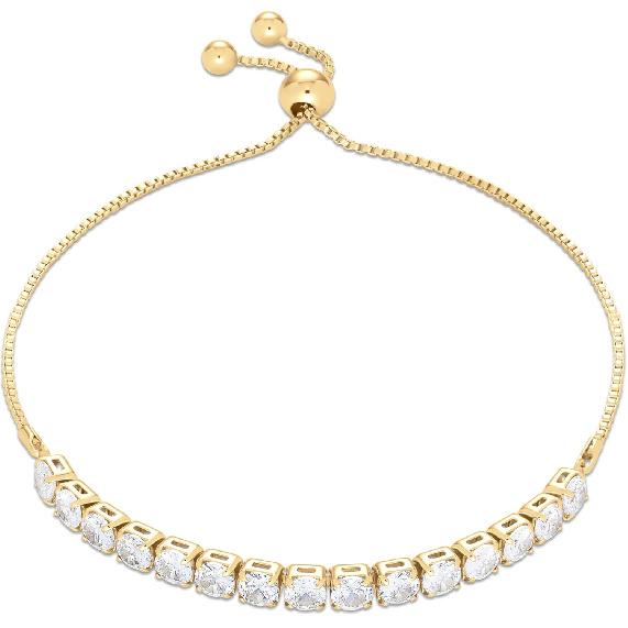 Amazon Essentials 14K Gold or Sterling Silver Plated Adjustable Cubic Zirconia Tennis Bracelet 9.5"