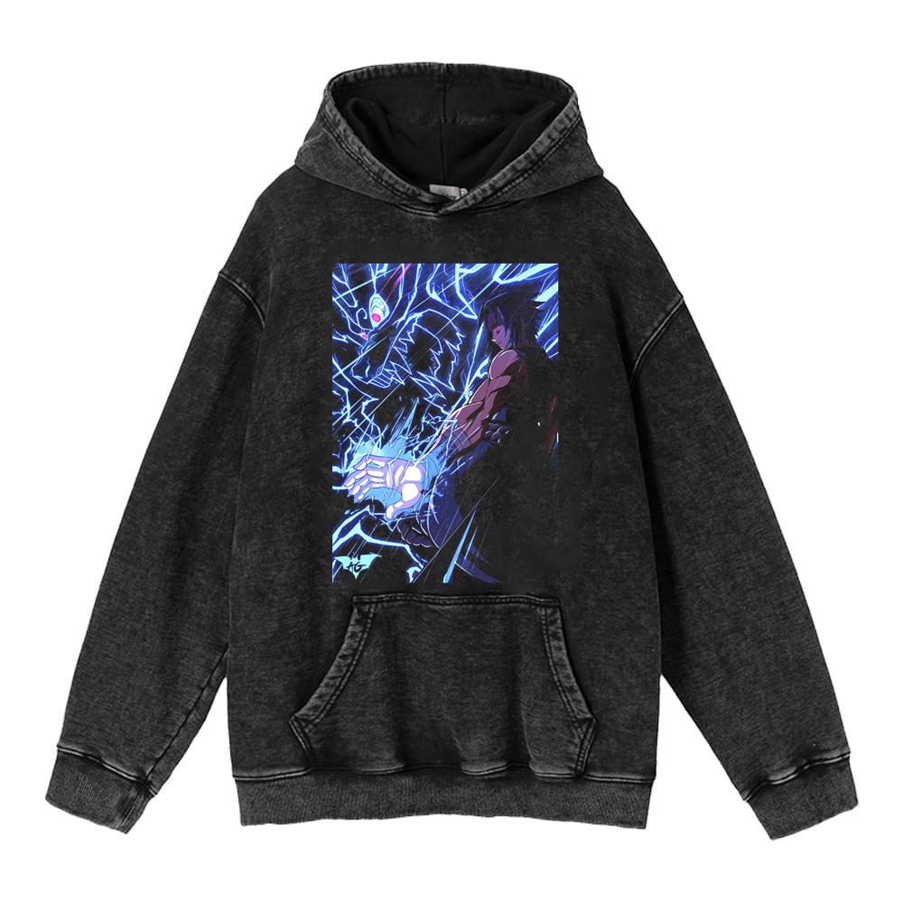 Cotone Pesante Lavato Retrò, Maglione Retrò Streetwear Anime con Cappuccio 440G