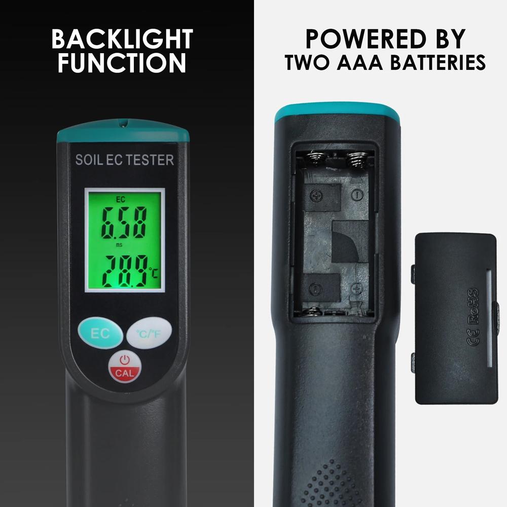 2 In 1 Digital EC/Temp Soil Tester 0.00~4.00mS/cm Conductivity Meter High Accuracy Sensor with ATC for  Planting Gardening