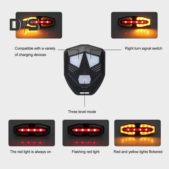 Bicycle Tail Light Adjustable LED Remote Control MTB Road Mountain Bike Turn Signal Lamp Waterproof Rechargeable Bright Night Riding Bike Warning