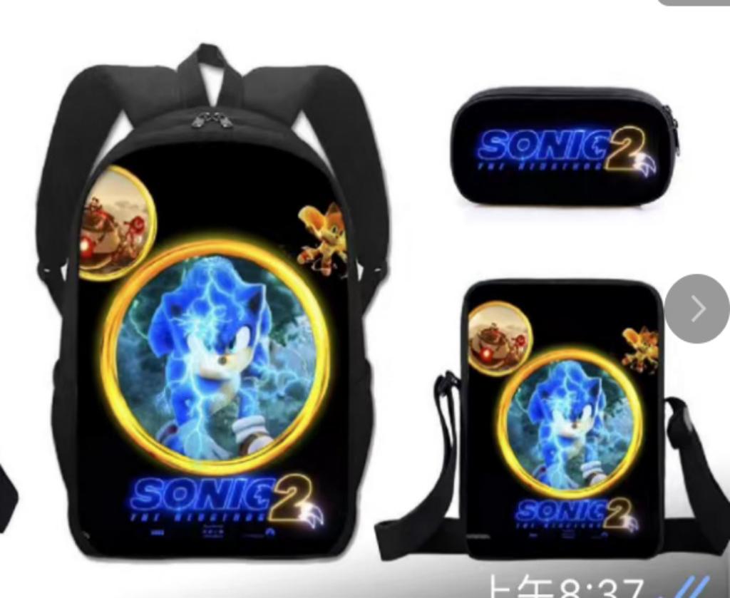 Backpack Sonic Elementary School Bag Lunch Bag Pencil Case Three-Piece Set
