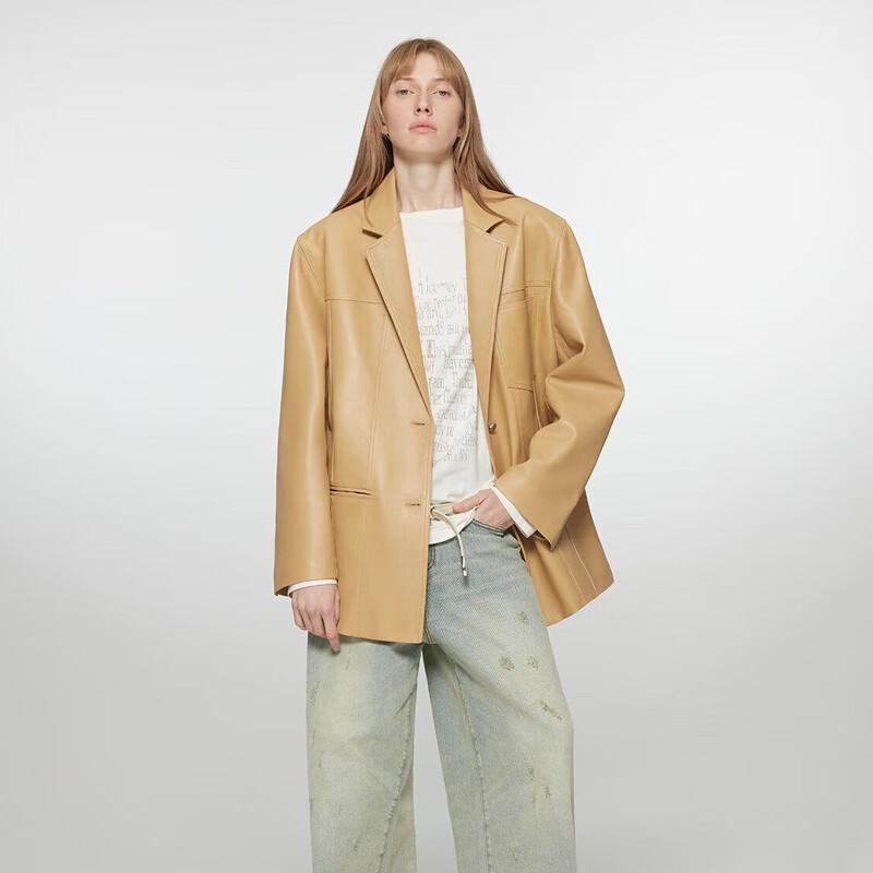 Fuzhien Premium Vintage Leather Blazer Jacket for Women