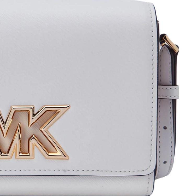 Michael Kors MK Logo Metal Badge Commuter Flap Cowhide Leather Shoulder Crossbody Bag Small Women Bags White 35T2G8IM1L-085
