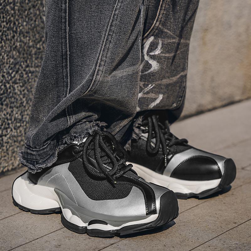 Niche Brand Original Design Spring New Street Sport Style Sneakers For Men's Black Mesh Breathable Height Increasing Shoes