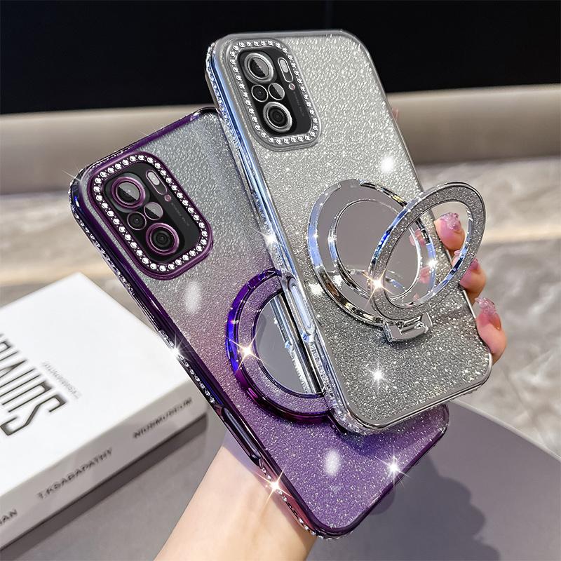 KEYSION Glitter Jewelled Magnetic Phone Case for Xiaomi M5S Makeup Mirror Stand Shockproof Cover for Redmi Note 10 10S 10 Pro 4G