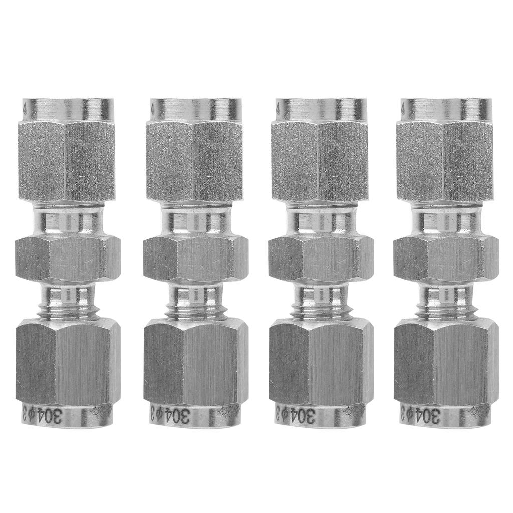 4Pcs Compression Tube Adapter 304 Stainless Steel DoubleFerrule Straight Reducer Union
