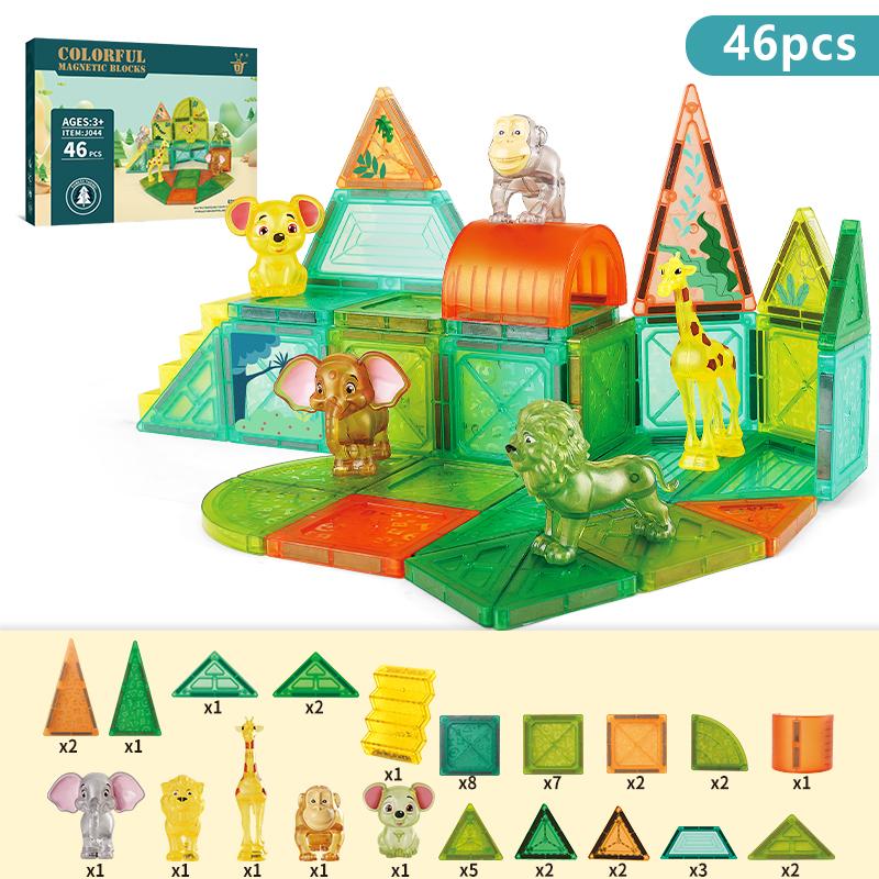 Children's Toy Forest Dinosaur Animal Magnetic Blocks Starter Set Classroom Essentials, Children's Magnetic Building Blocks Magn