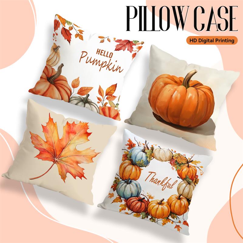 Home Decor Autumn Pumpkins And Maple Leaf Decorative Pillow Pattern Cushion Cover Suitable For Sofa Bedroom Car Pillow Cover