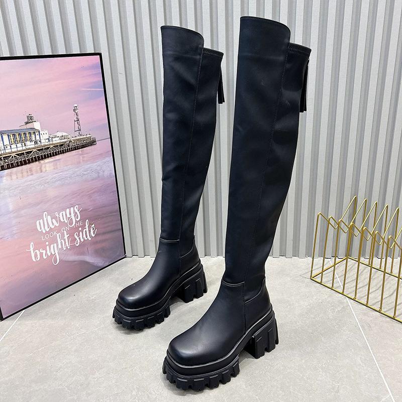 Leather Chunky Women High Boots Platform Fashion High Heels Boots 2025 Trend Winter Goth Gladiator Pumps Motorcycle Botas Mujer