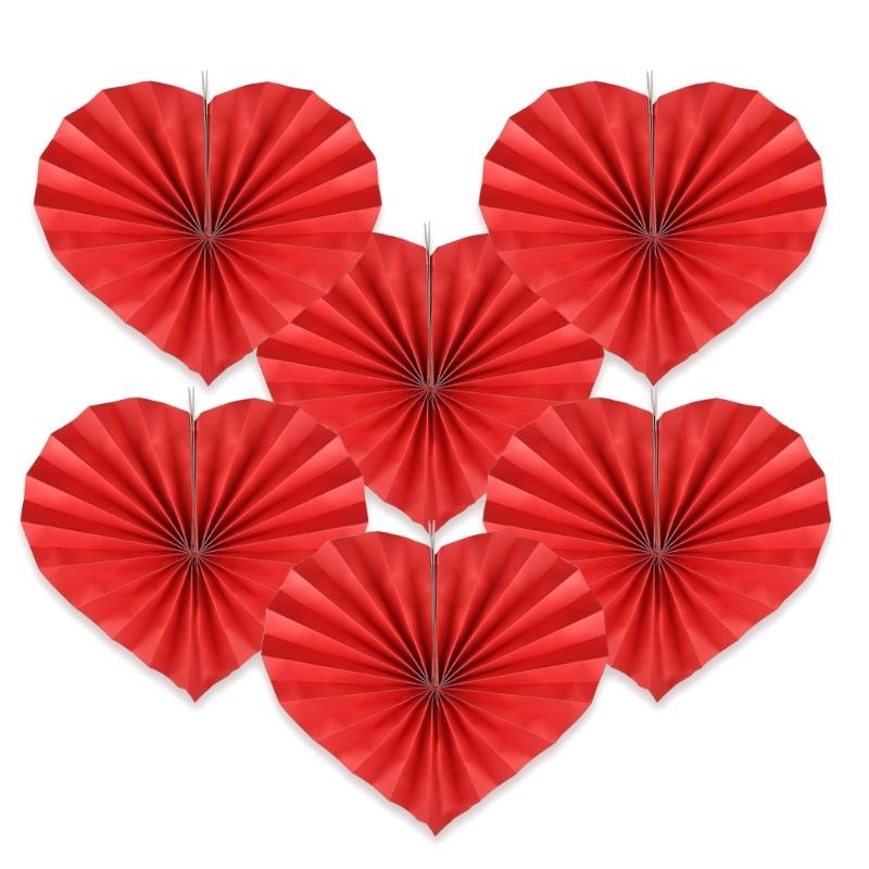 

Pack Of 6 Heart Shaped Folding Fan Ornaments for Wedding Celebration Engagement Party Decoration Paper Hangings Pendant 1