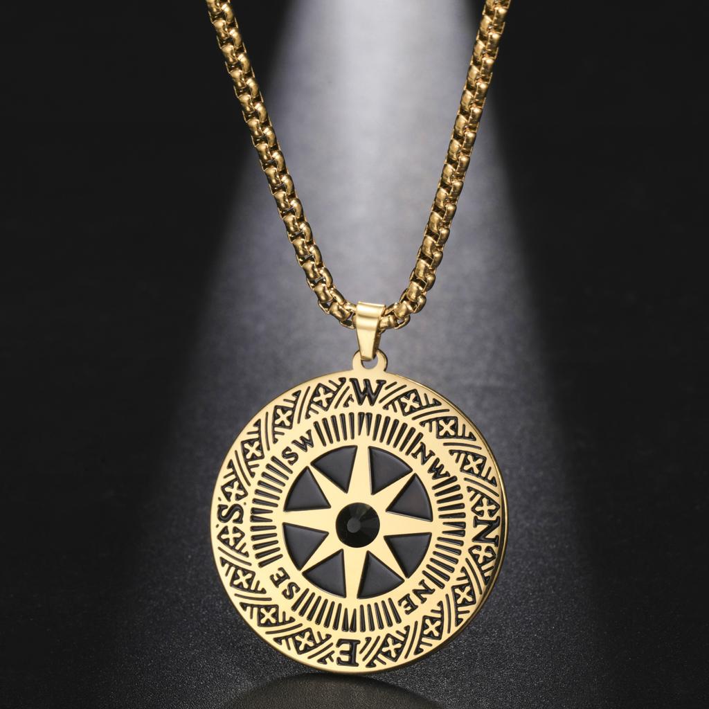 LIKGREAT Vintage Compass Pendant Necklace For Men Stainless Steel Neckchain Hip-hop Style Ocean Adventure Pirate Style Jewelry