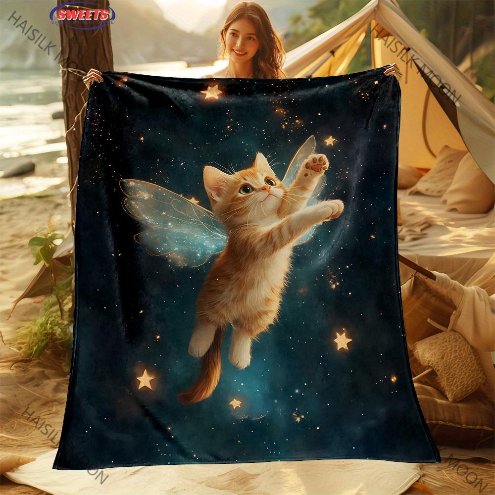 Cute Cat Print Queen Size Flannel Fleece Blanket, Super Soft Bed Blanket, Lightweight Fuzzy Cozy for All Seasons, Holiday Gifts