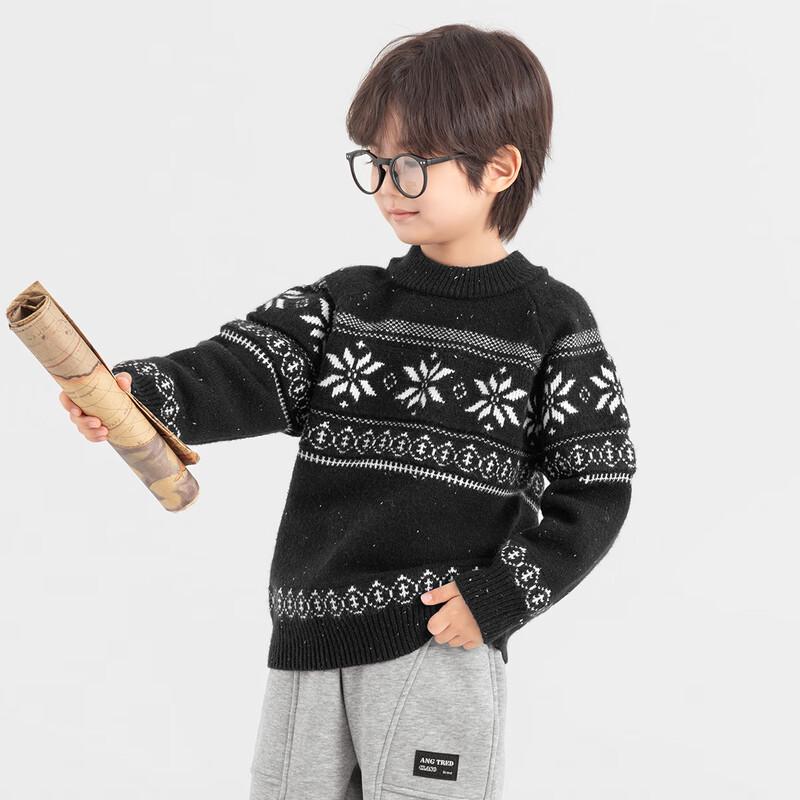 Boys' Winter Fair Isle Snowflake Round Neck Sweater