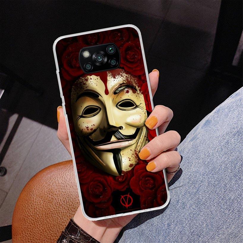 Anonymous V for Vendetta Mask Phnoe Case for Xiaomi Poco X5 X6 X7 Pro X4 Gt F7 Ultra M8 M7 Redmi 15C 15 13C 13 12C 12 Unique Cov