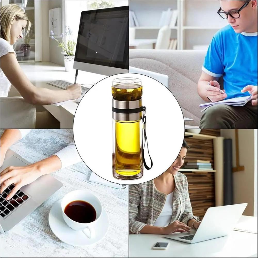 350/500ML Glass Tea Brewing Double-layer Separation Tea Water Cup with Portable Handle Leak Proof Travel Cup Does Not ContainBPA