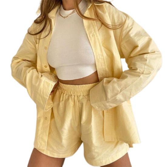 Dámský outfit Svislé pruhy Vysoký pas Dvoudílný Dlouhý rukáv Klopa Košile Kapsy Kraťasy na párty