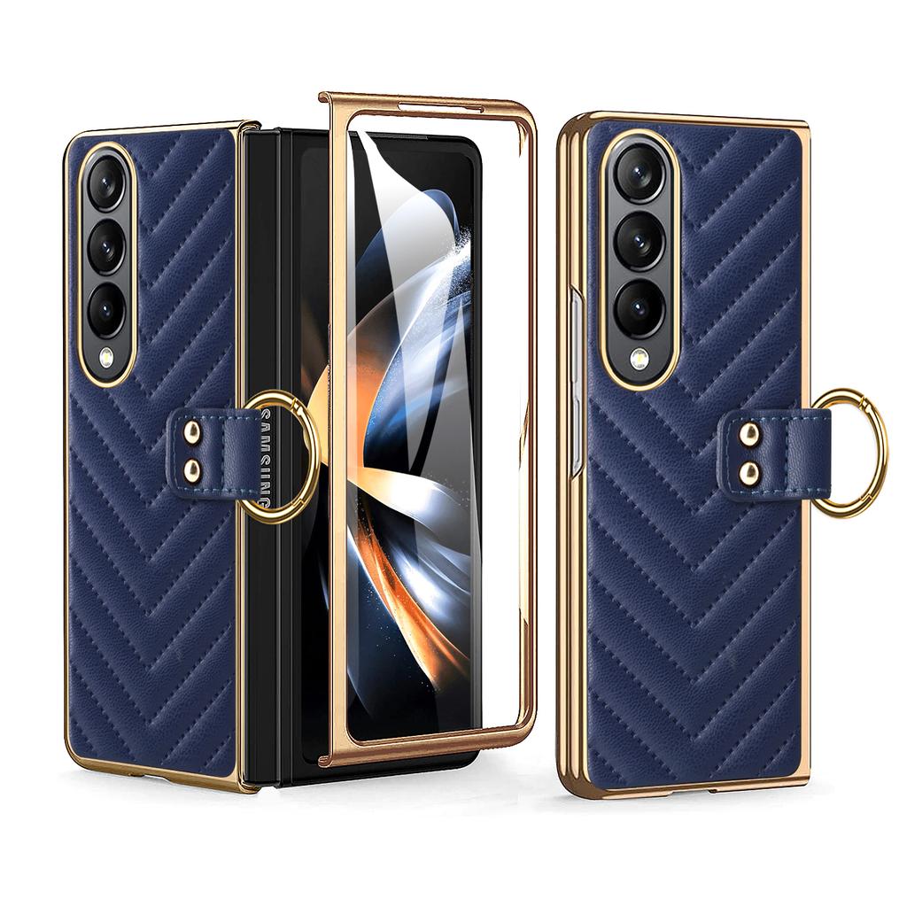 Luxurious Fragrant Ring Support Wireless Charging Phone Case with Glass Front Film for Samsung Galaxy Z Fold 7 6 5 4 3 Cover