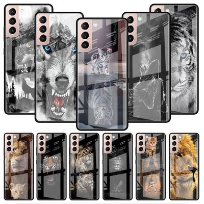 Wolf Dog Cat Bird Lion Tiger Glass Case For Samsung Galaxy S22 S20 FE S21 Plus Phone Cover S10 5G S9 Note 20 Ultra 10 Lite Shell
