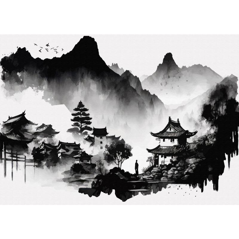 

Китайский пейзаж Пара Птицы Лес Гора Река Кои Карп Рыба Искусство Плакат Печать Картина на холсте Настенная картина Декор для дома 21*30cm No Frame