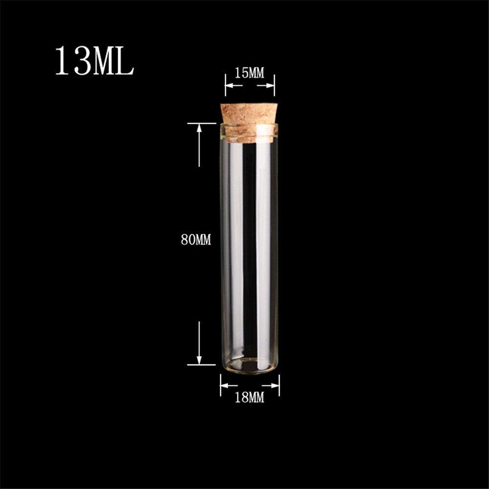 Set of 100 13ml Food-Grade Glass Bottles with Cork Stoppers, Test Tube Glass Bottles, Transparent Glass Seal Containers (Set of 100, 13ml (18x80x15mm)