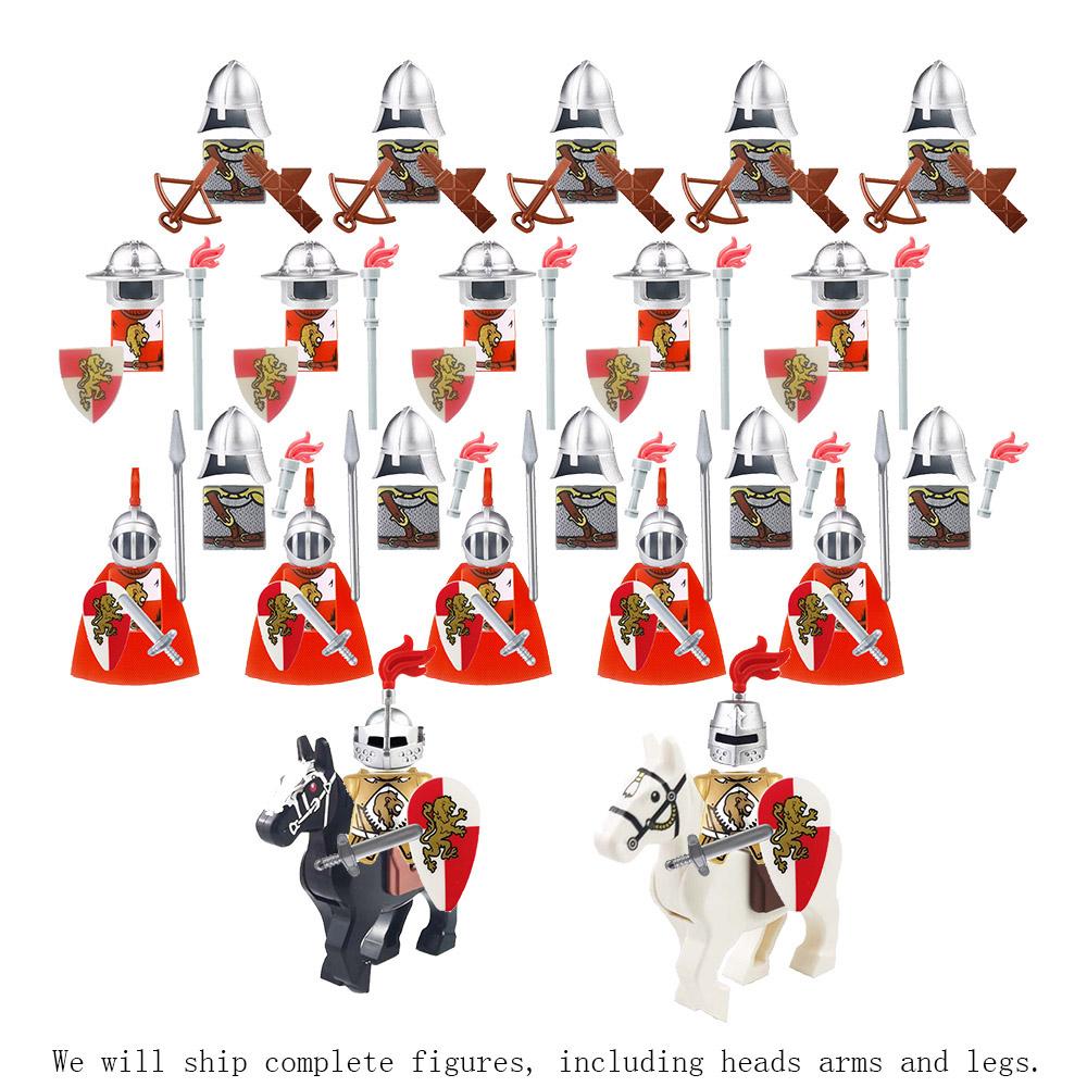 24pz Castello del Drago Cavaliere Malvagio Cavalieri Falco d'Argento Destriero da Battaglia Guerriero di Cavalleria Romana Mattoncino Mini Figura