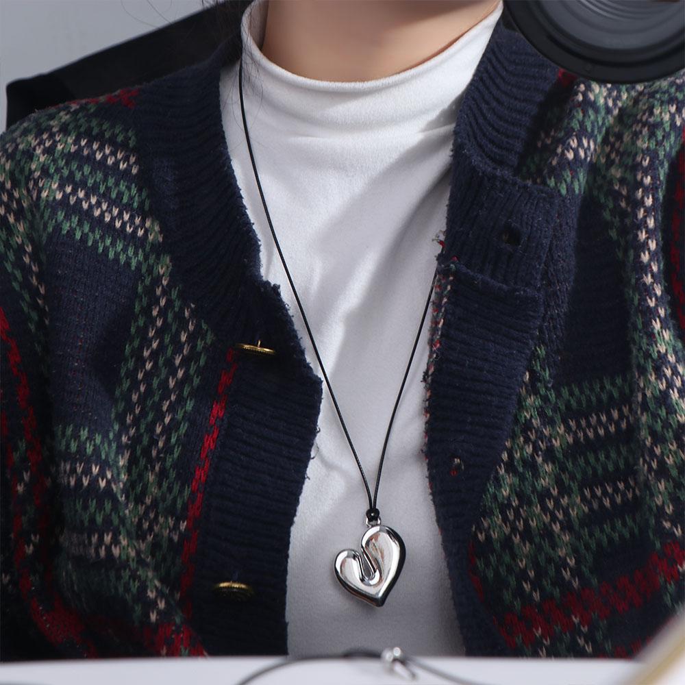 Drawstring Heart Pendant Necklace Romantic Sweater Chain Pull-out Fashion Choker  Accessory