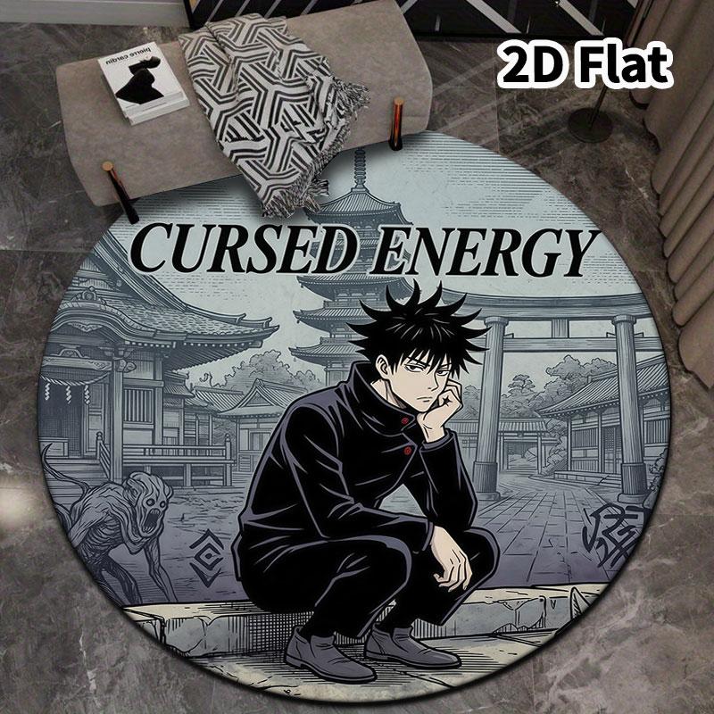 Tappeto Rotondo Jujutsu Kaisen Tappeto per Soggiorno Camera da Letto Divano Stanza dei Giochi Decorazione Tappetino Antiscivolo per Pavimento